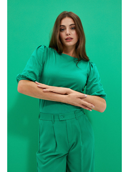 Moodo Hladké tričko s nadýchnutými rukávy zelené Moodo