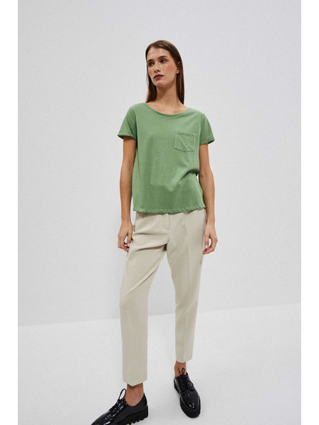 Moodo Bavlněné tričko s kulatým výstřihem a kapsičkou olivové Moodo