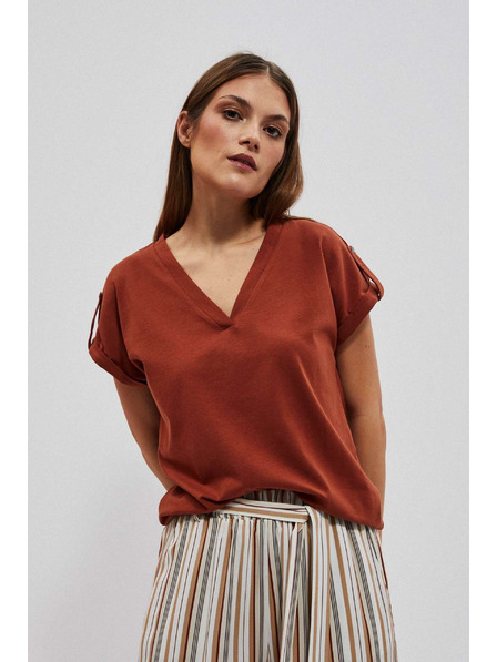 Moodo Blůzka s výstřihem do véčka hnědá Moodo