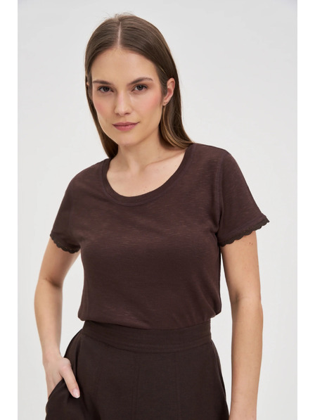 Moodo Hnědé tričko s krátkým rukávem Moodo