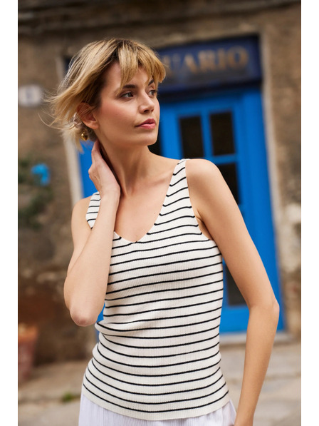 Moodo Bavlněný top v pruzích béžový Moodo