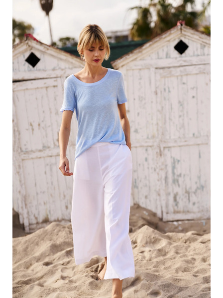 Moodo Světle modrá halenka s kulatým výstřihem Moodo