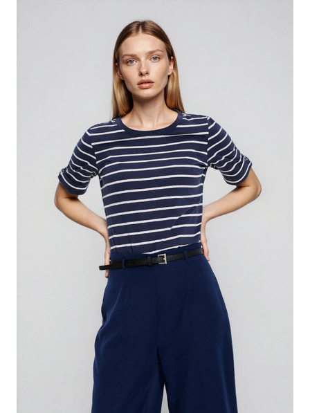 Moodo Bavlněné tričko pruhované tmavě modré Moodo