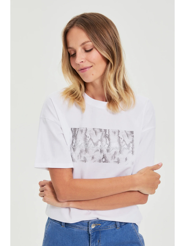 Moodo Bavlněné tričko s potiskem bílé Moodo