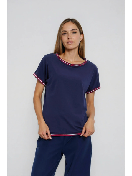 Moodo Tmavě modrá halenka s ozdobným lemováním Moodo