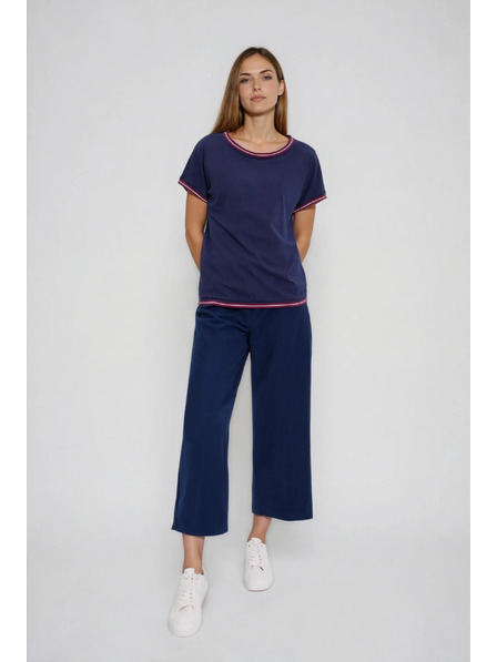 Moodo Tmavě modrá halenka s ozdobným lemováním Moodo