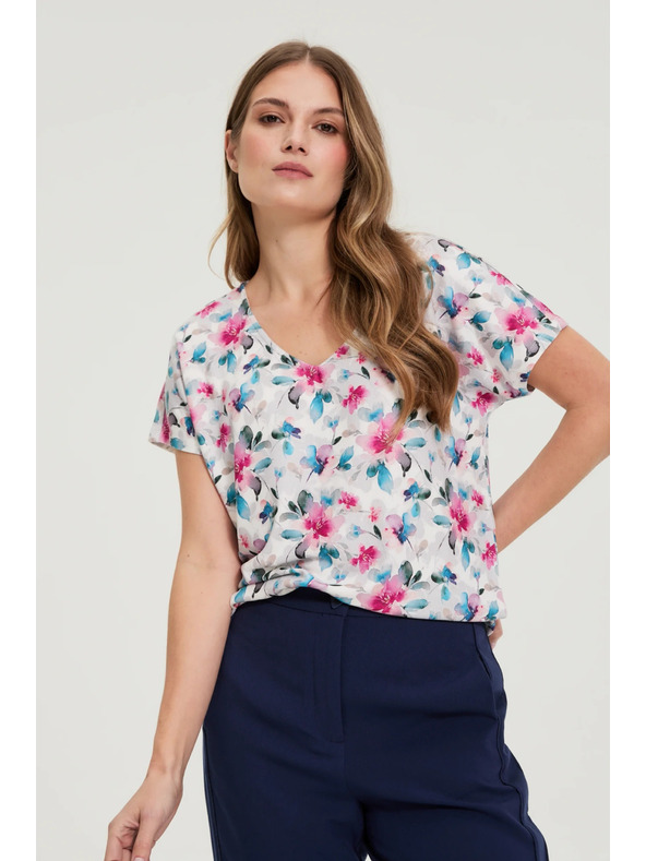 Moodo Blůzka s výstřihem do véčka bílá Moodo