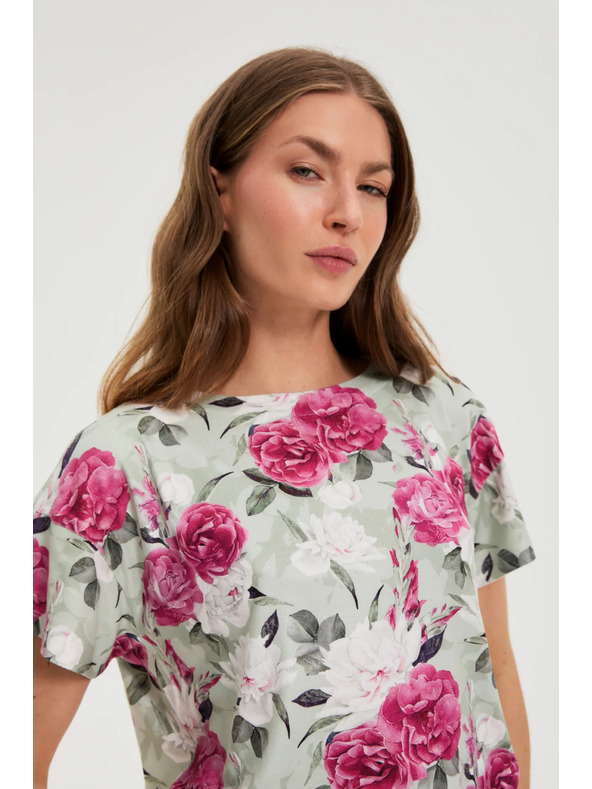 Moodo Olive Green Floral Blouse with Tie Moodo