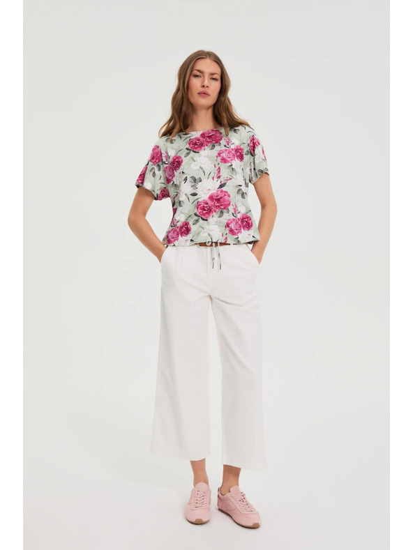 Moodo Olive Green Floral Blouse with Tie Moodo