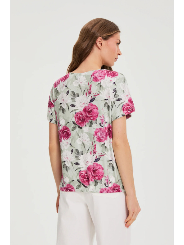 Moodo Olive Green Floral Blouse with Tie Moodo