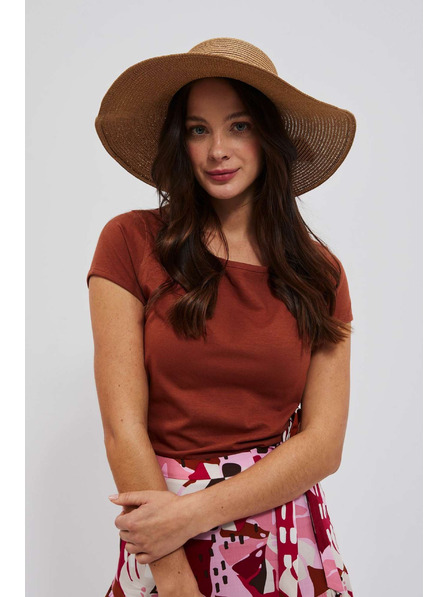 Moodo Béžový slaměný klobouk se širokým okrajem a ozdobnou stuhou Moodo