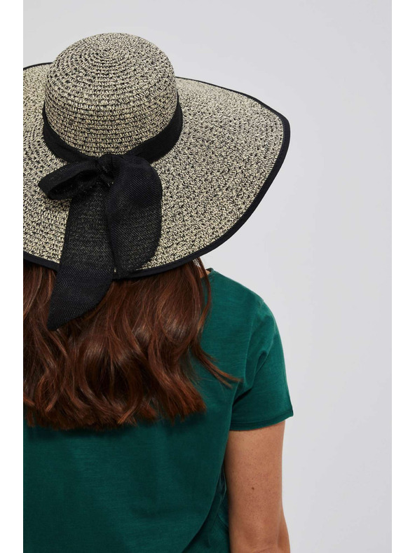 Moodo Černý slaměný klobouk se širokým okrajem Moodo