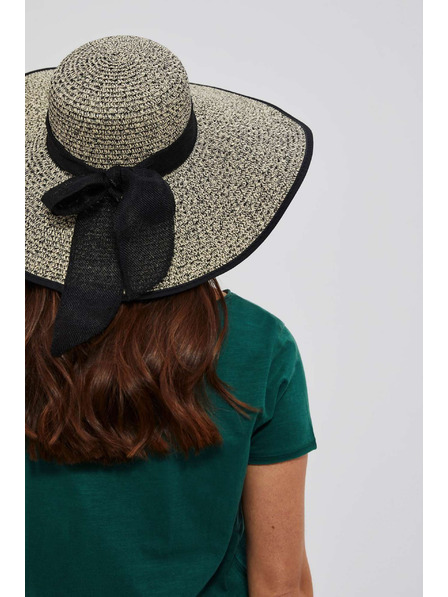 Moodo Černý slaměný klobouk se širokým okrajem Moodo