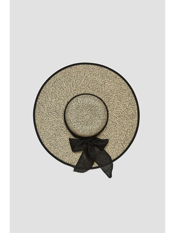 Moodo Černý slaměný klobouk se širokým okrajem Moodo