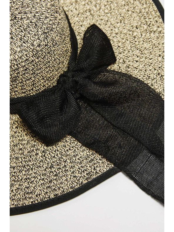 Moodo Černý slaměný klobouk se širokým okrajem Moodo