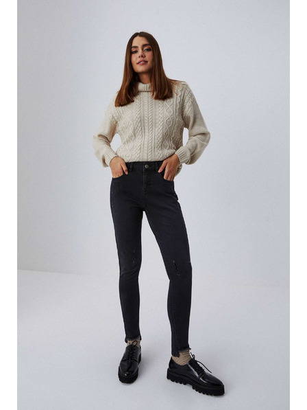 Moodo Skinny džíny s středním pasem s roztřepenými nohavicemi grafitové Moodo