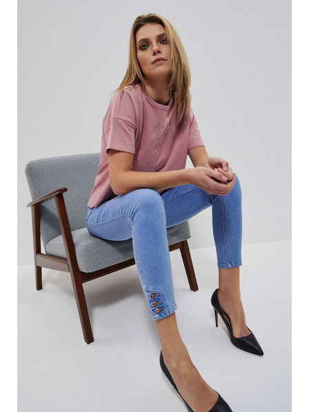 Moodo Modré džíny medium waist s knoflíky na nohavicích Moodo