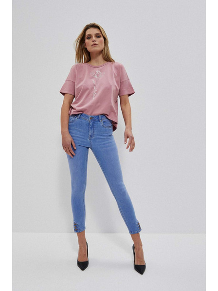 Moodo Modré džíny medium waist s knoflíky na nohavicích Moodo