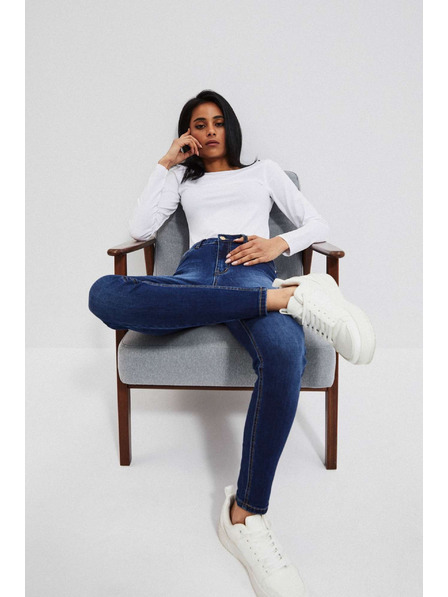 Moodo Džíny push up s oděrkami na stehnech tmavě modré Moodo