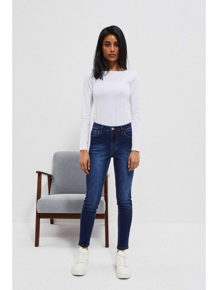 Moodo Džíny push up s oděrkami na stehnech tmavě modré Moodo