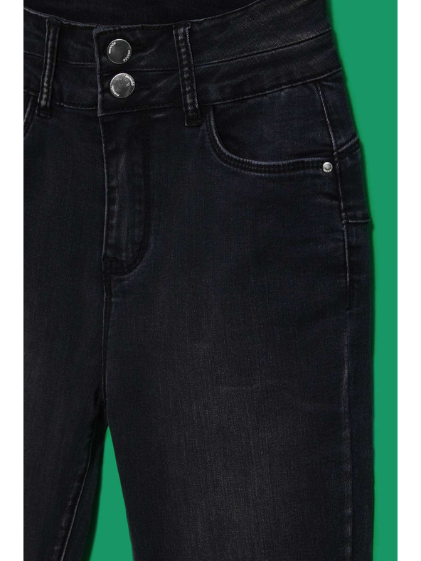 Moodo Skinny džíny s dvojitým knoflíkem grafitové Moodo