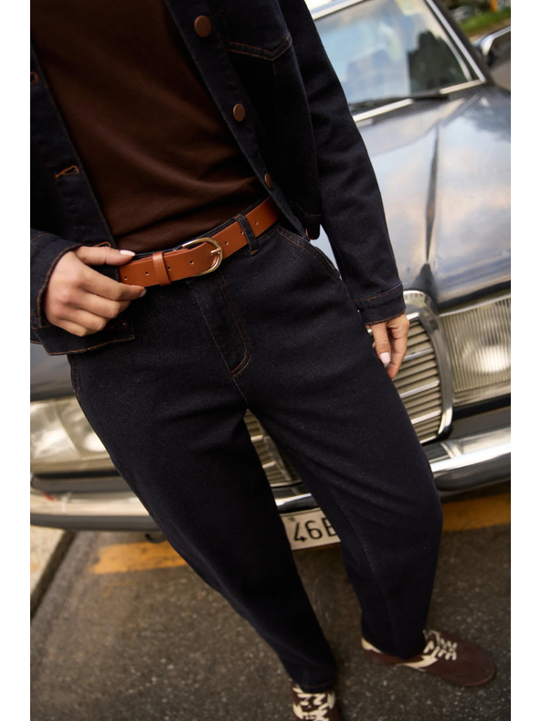 Moodo Tmavě tmavě modré džíny s páskem Moodo