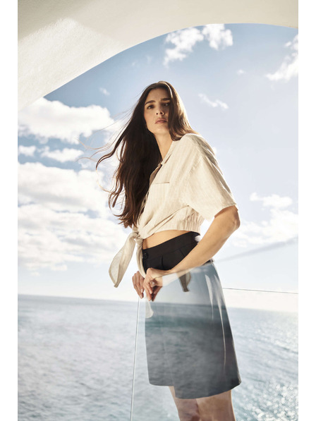 Moodo Lněná košile s vázáním Moodo