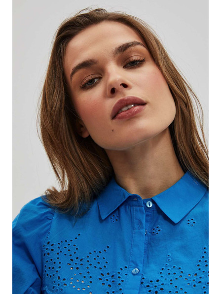 Moodo Azurová košile s nabíranými rukávy Moodo