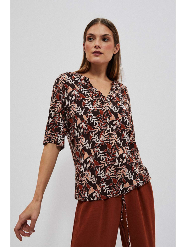 Moodo Tmavohnědá halenka s vázáním Moodo