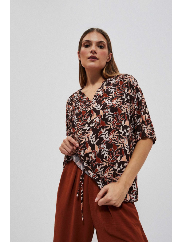 Moodo Tmavohnědá halenka s vázáním Moodo