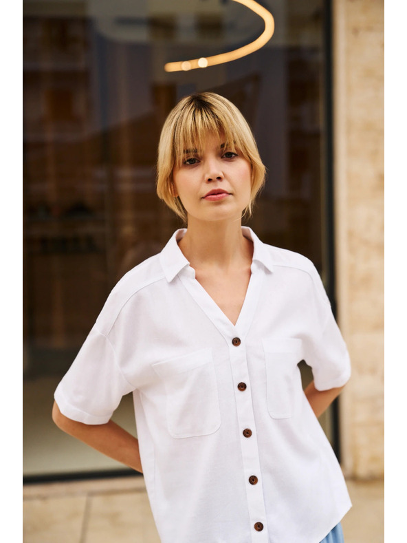 Moodo Viskózovo-lněná košile bílá Moodo