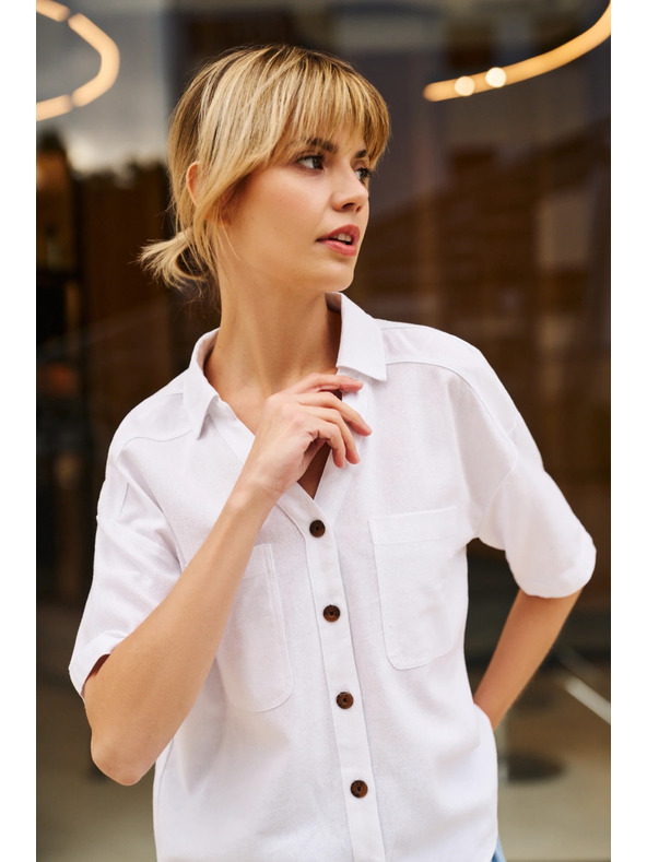 Moodo Viskózovo-lněná košile bílá Moodo