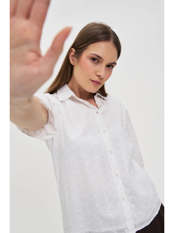 Moodo Bavlněná halenka s nadýchnutými rukávy bílá Moodo