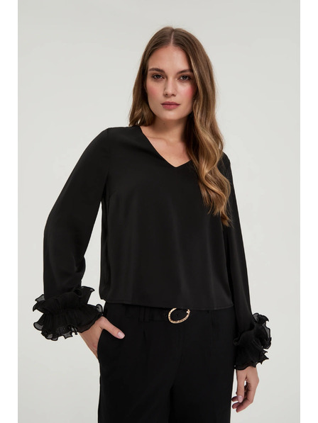 Moodo Černá košile s volány na rukávech Moodo