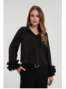 Moodo Černá košile s volány na rukávech Moodo