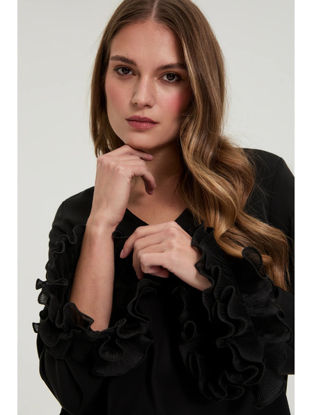Moodo Černá košile s volány na rukávech Moodo