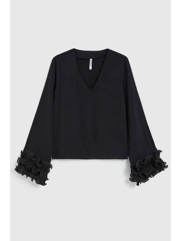 Moodo Černá košile s volány na rukávech Moodo