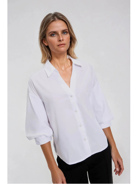 Moodo Bílá košile s nabíranými rukávy Moodo