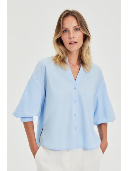 Moodo Světle modrá košile s nabíranými rukávy Moodo