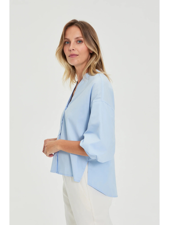 Moodo Světle modrá košile s nabíranými rukávy Moodo