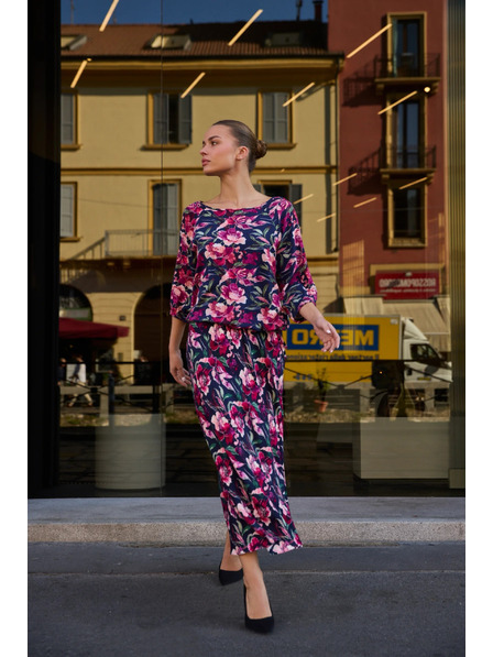 Moodo Tmavě modrá viskózová košile Moodo s květinovým vzorem