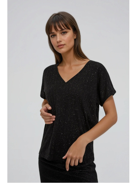 Moodo Lesklý top se zavázáním na zádech černý Moodo