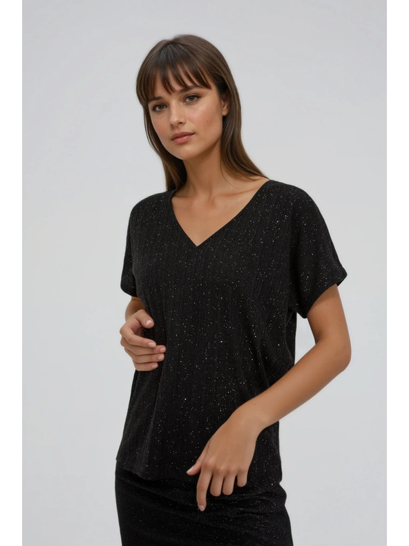 Moodo Lesklý top se zavázáním na zádech černý Moodo