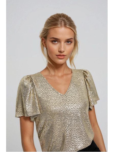 Moodo Blůzka s nadýchané rukávy zlatá Moodo