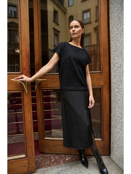 Moodo Lesklý top s krátkým rukávem černý Moodo