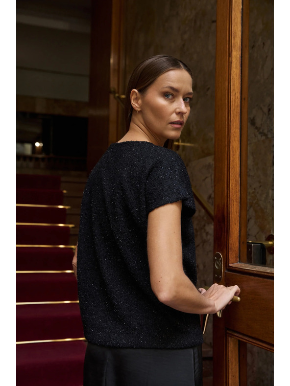 Moodo Lesklý top s krátkým rukávem černý Moodo