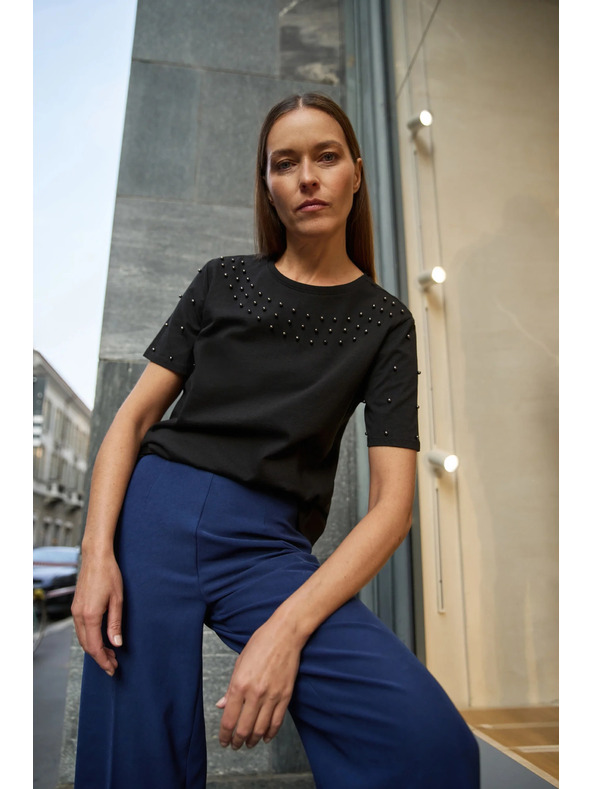 Moodo Černé tričko s korálky Moodo