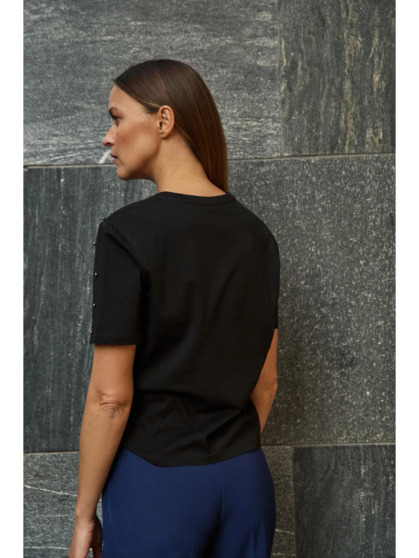 Moodo Černé tričko s korálky Moodo