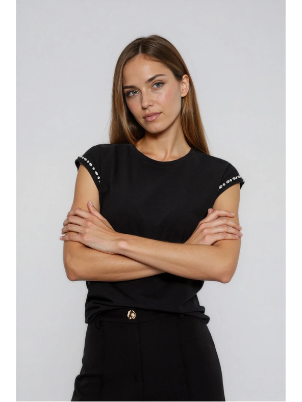 Moodo Bavlněná halenka s ozdobenými rukávy černá Moodo