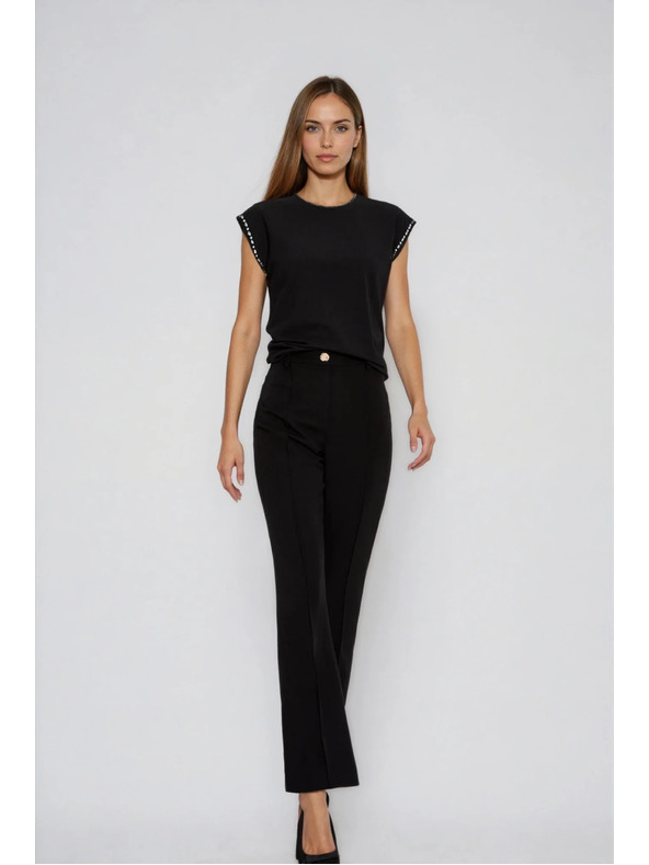 Moodo Bavlněná halenka s ozdobenými rukávy černá Moodo